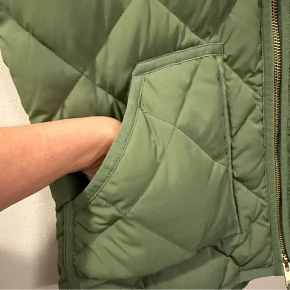 J.Crew Down Quilted Puffer Vest Olive Green Full Zip Women’s Small Cozy Layer - Picture 6 of 11